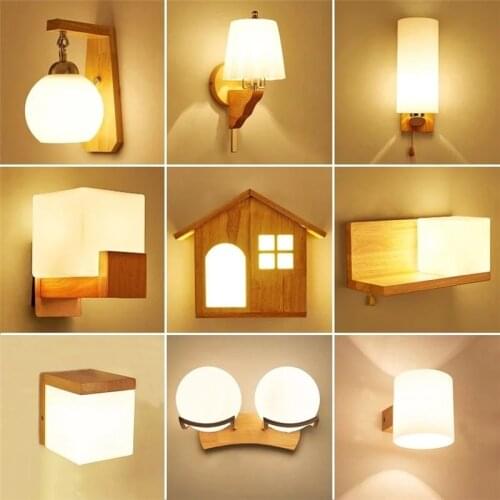 Kobuc Nordic Glass Wall Light Bedside Wooden Lamp Modern Sconces for Bedroom Living RoomBar Aisle Wall Lighting Fixture Bulb-in