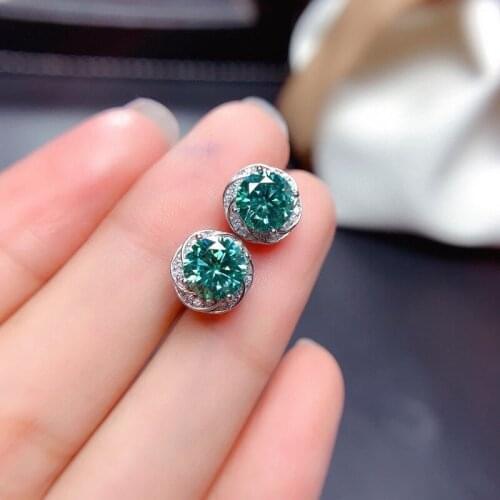 KOFSAC Beautiful Crystal Green Flower Stud Earrings For Women 925 Sterling Silver Jewelry Luxury Lady Gifts Party Accessories