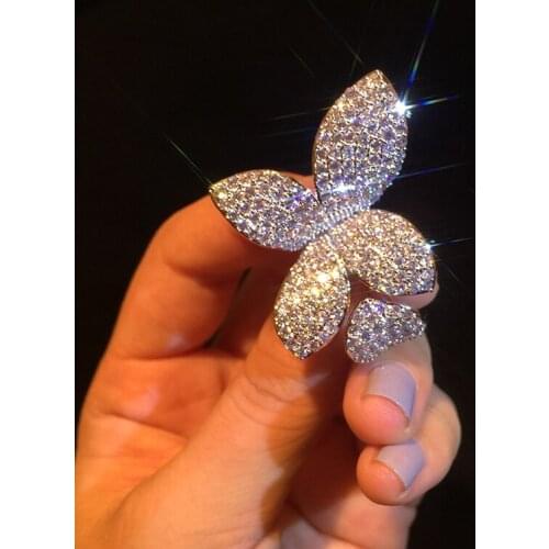 Big Flower Micro Pave 200pcs Lab Diamond cz Ring 925 Sterling silver Engagement Wedding band Rings for Women Charm Party Jewelry