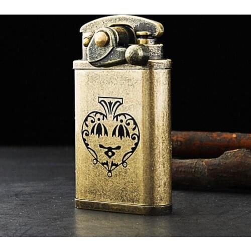 Creative personality rocker metal bronze kerosene lighter new grinding wheel windproof small gifts for men smoking gifts