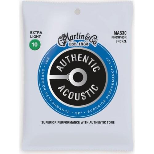 MartinGuitar MA530 SP Phosphor Bronze Authentic Acoustic Guitar Strings Extra Light 10-47