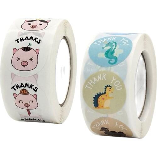 Kawaii Kids Cartoon Animal Sticker Roll 500-Count Stickers Round Gift Label Sticker for Teacher Customer Packaging Stickers