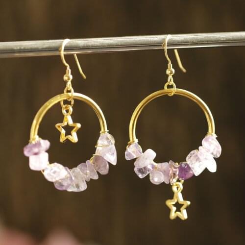 Raw amethyst gravel quartz crystal earrings natural amethyst earrings vintage earrings wedding friend BOHO raw crystal ring gift