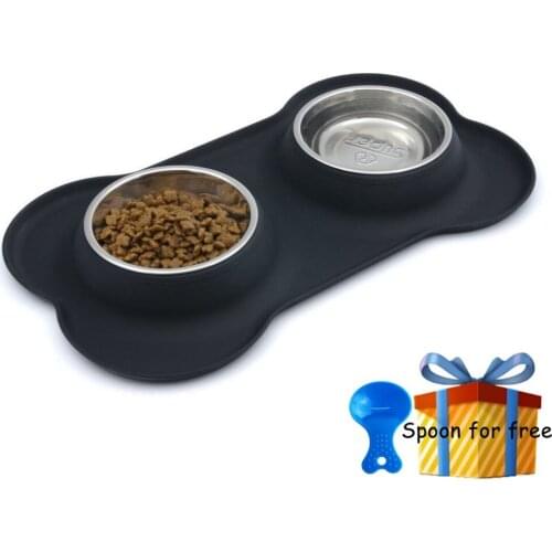 SuperDesign New Steel Dog Bowl With No Spill Non-Skid Silicone Mat Feeder Tool pet supplie Stainless steel cat double water bowl