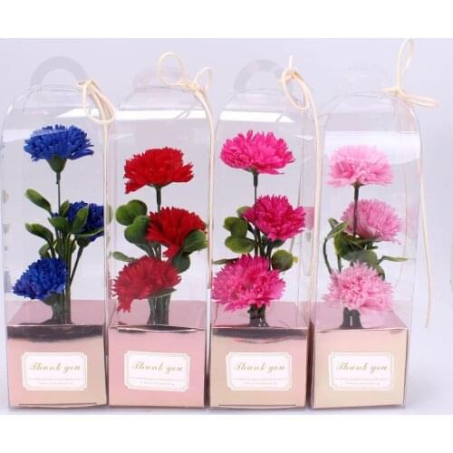 New Mothers Day Valentines Day Gift Three Carnations PVC Gift Box Teachers Day Creative Gift Soap Bouquet Artificial Flowers