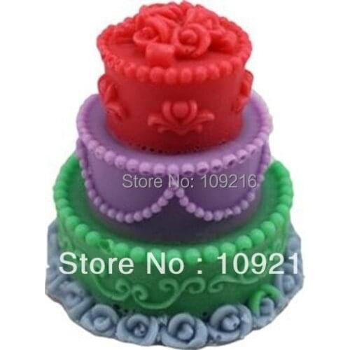 Wholesale!!!3D Three Layer Cake (R0779) Silicone Handmade Candle Mold Crafts DIY Mold