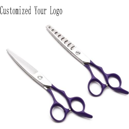6 inch JP 440C Customize Logo Violet Hadle Hairdressing Scissors Cutting Scissors Thinning Shears Willow Leaf Shape Hair Scissor