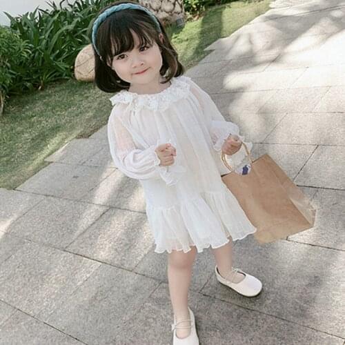 Mihkalev White Color kids dresses for girls long sleeve party dress Baby girls mesh tutu dress for children clothing costume