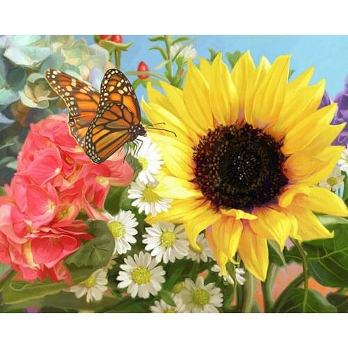 Canvas Size Full 5d Diy Diamond Embroidery Sunflower And Butterfly Diamond Painting Cross Stitch Rhinestone Mosaic Decoration