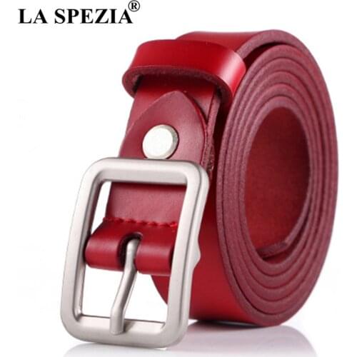 LA SPEZIA Women Belt White Real Leather Belts Female Vintage Genuine Leather Cowhide Casual Brand Ladies Square Pin Buckle Belts