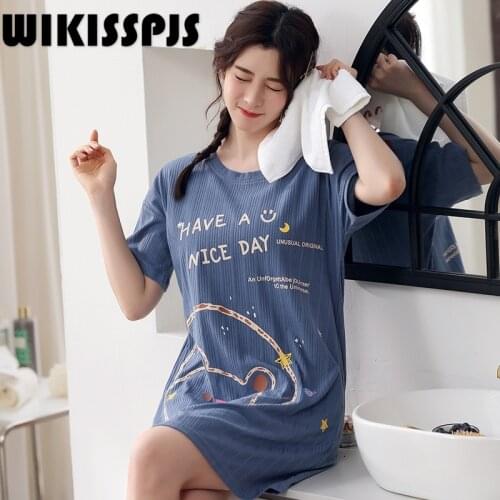 Summer Home Dress Pajama Girl Round Neck Cartoon Pink Nightgown Robe Sets Plus Size Clothing for Women Womens Sleepwear