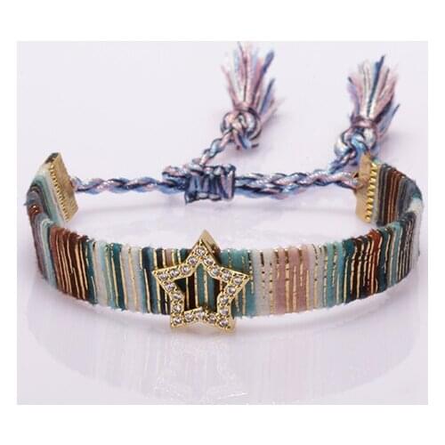 Bohemia heart star shape charm rainbow clay silicone plastic beaded soft cotton silk tassel handmade bracelet for woman girl