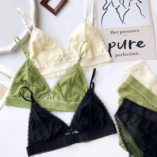 2019 New Women Wire Free ultra-thin Bra Set hollow out Underwear Brassiere transparent panties Lingerie Sexy Lace cotton Bra Set