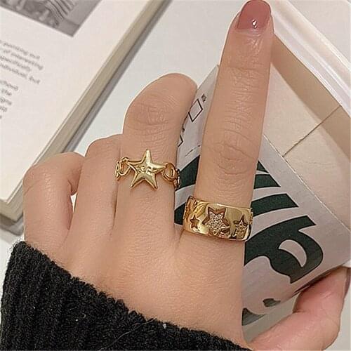 New Design Star Two-piece Combination Ring Female Hollow Five-pointed Star Ring Index Finger Ring Tide Trend Jewelry Accessories