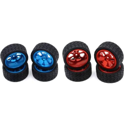 2set 65mm Metal Wheel Rim + High Grip Rubber Tires Tyres for Wltoys 144001 A959 A959-B 124019 124018 Red & Blue