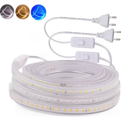 220V LED Strip Light 2835 SMD 120Leds/m Flexible Ribbon Tape Waterproof LED Rope Stripe Light with EU Switch Plug