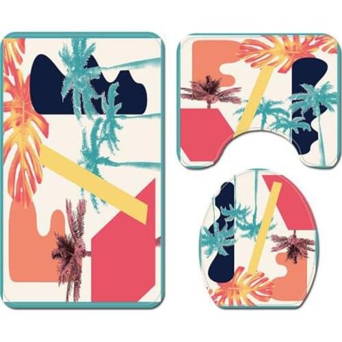 3pcs/set Flannel Abstract Geometric Tropical Plant Pattern Bath Mat 45*75cm Bathroom Mat