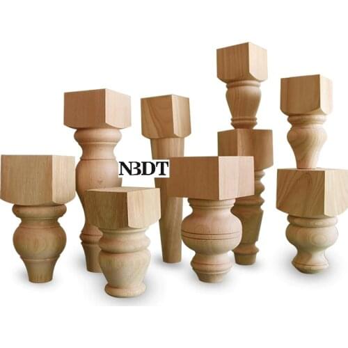 4Pcs Unpainted Round Square Solid Wood Sofa Cupboard Cabinet Bed Furniture Feet Bun Style Mid-century