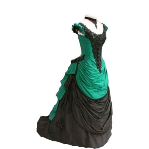 Green and Black Satin ball gown rococo Dress Marie Antoinette Masked Ball Gothic Victorian Dress
