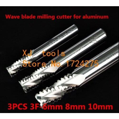 Free Shipping 3 pcs 6mm 8mm 10mm 3 Flutes Aluminium alloy wave edge rough milling cutter ,CNC milling tools, Nc tool