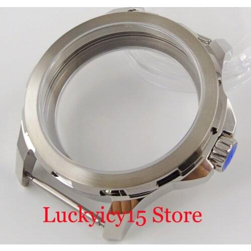 Stainless Steel Watch Case Sapphire Crystal 44mm Round Fit Manual ETA 6497 / 6498 Hand Winding Movement