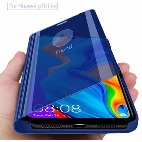 Case for huawei p30 lite mirror flip cover cases for huawei p 30 lite p30 light 30light lite stand case huweip30lite coque capas