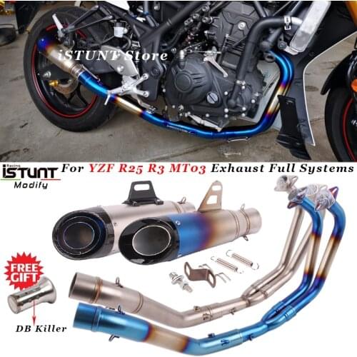 Motorcycle Exhaust Escape moto Modified Full Systems Front Middle Link Pipe Muffler DB Killer Slip on For Yamaha R3 R25 MT03