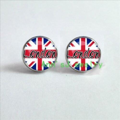 HZ4-00336 1pair Steampunk ear nail British flag Earrings Old ear stud London jewelry Earrings glass Cabochon Earrings