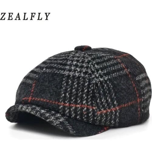 Plaid Vintage Octagonal Caps For Men Women Winter Female Cotton Berets Hats Englad Style Casual Unisex Boina Casquette Flat Cap