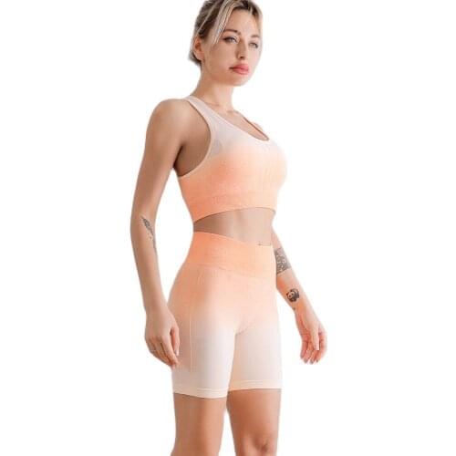 Gradient 2 Piece Set Women Gym Sport Wear Yoga Bra Yoga Shorts Workout Sets Womens Outfits Seamless Fitness Clothing Women Suit