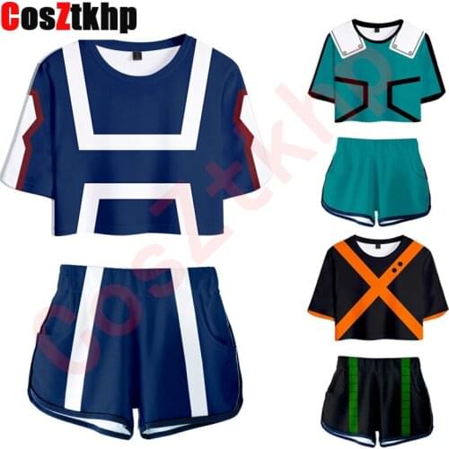 Anime My Hero Academia Cosplay Two Piece Sets Women Sexy T Shirt Shorts My Boku No Hero Academia gym uniform Tracksuit Girls