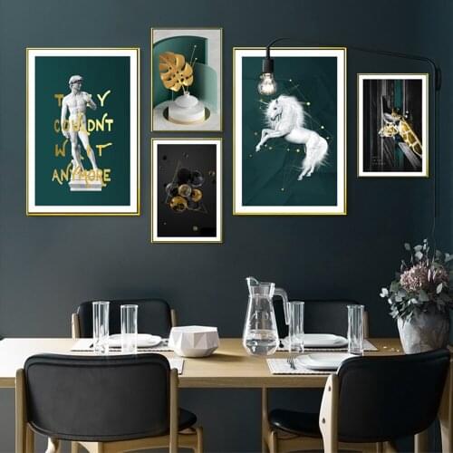 Cartoon Soaring Horse Gilding Floriculture Print On Canvas No Frame Wall Pictures For Bathroom Aesthetic Room Decor