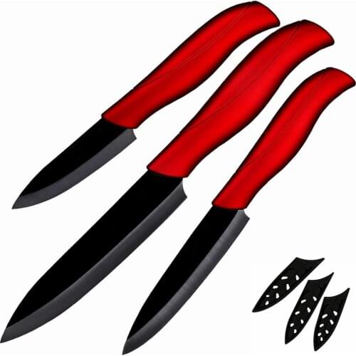 3-piece Set 3/4/5 Inch Fruit Knife Multi-purpose Knife Set Ceramic Knife Red Wave Handle Ceramic Knife Set
