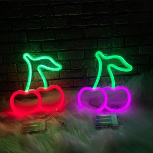 Cherry Fruits Shape LED Neon Light Colorful Rainbow Neon Sign Wall Hanging Night Lamp for Home Party Holiday Wedding Decorations