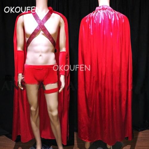 Nightclub Bar Male Singer DJ DS Red Hot Drill Roman Wind Cloak Cape Christmas Costume stage show party dance wear