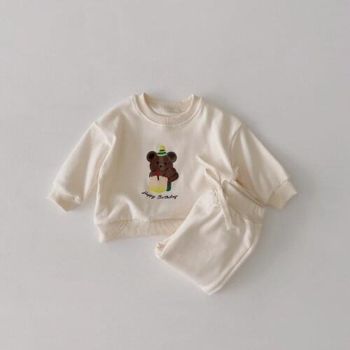 9044 New Korean Ins Baby Clothing Set Cartoon Leisure Suit Autumn 2021 Boys Cake Bear Suit Girls 2 Piece Set Sweatershirt+Pant