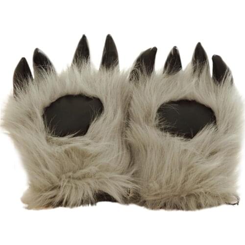 Faux Fur Bear Wolf Werewolf Paw Gloves Funny Winter Furry Animal Claw Mitts Halloween Christmas Cosplay Party Favors