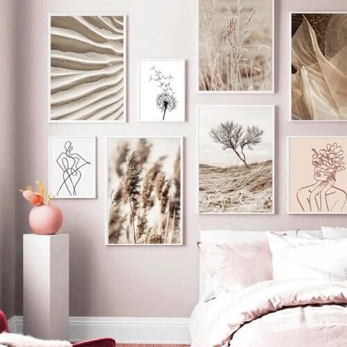 Poster Reed Landscape Canvas Painting Sand Wall Art Print Abstract Line Woman Modern Picture For Living Room Wall Home Decor