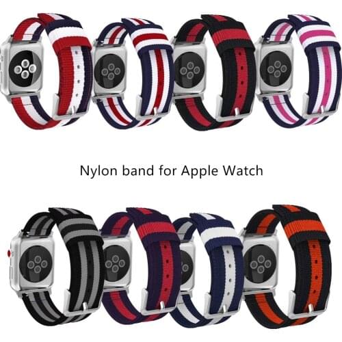 Woven Nylon Strap for Apple Watch Series 5 4 3 2 stripe Color Buckle Watchband 38 42 MM Replacement band for iWatch Accessoriess