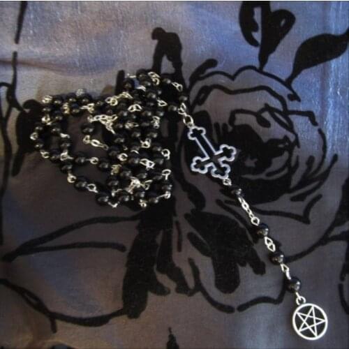 Satanic Rosary, Inverted cross & Pentagram, black/silver Satanic Rosary, Inverted cross & Pentagram, black/silver