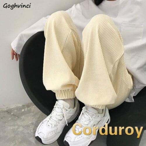 Pants Womens Corduroy Jogger Casual Loose Thicken Plus Velcet Solid New Fashion Winter Elastic Waist Harajuku Korean Stylish New
