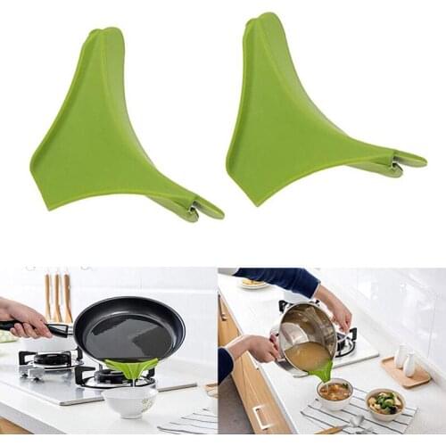 2 Pieces Silicone Liquid Funnel Silicone Soup Diversion Mouth Anti-spill Drain Spout Slip On Mess for Pots Pans Bowls and Jars