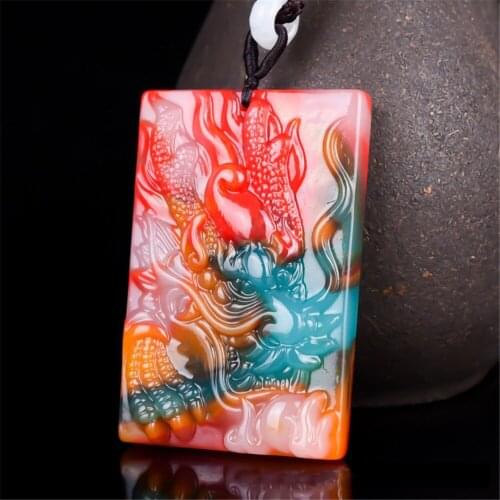 Xinjiang Gobi Colorful Jade Hand Carved Dragon Head Pendant Men and Women Jade Pendant Necklace Pretty Dragon Claw Bring Wealth