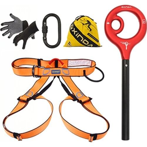 XinDA Family Life-Saving Suit 9-Shaped Ring Descender+Half-Length Seat Belt+O-Shaped Steel Lock+Full Finger Gloves