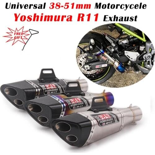 Universal Yoshimura R11 Motorcycle Exhaust 51mm Muffler Escape Modify Silencer Double Hole For Z900 MT 07 CB650F NC700 RC390 R15