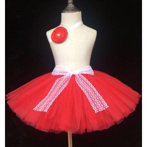2017 Baby Red Skirts Girls Fluffy Tulle Ballet Pettiskirt with Lace Bow and Flower Headband Kids Party Tutu Skirts Children Sets