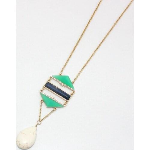 MELIHE vintage Gold Chain Necklace Wholesale Steampunk White Stone Long Necklaces & Pendants Luxury Jewelry for Women SNE160150