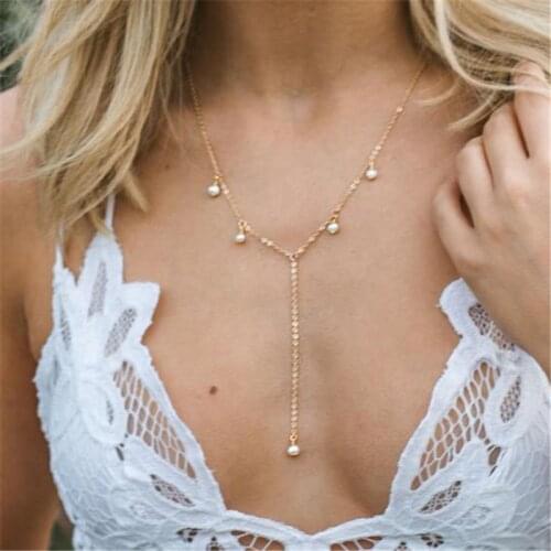 Y Necklace Natural Pearl Pendant 14K Gold Filled Handmade Gold Choker Boho Collier Femme Kolye Collares Wedding Jewelry Necklace