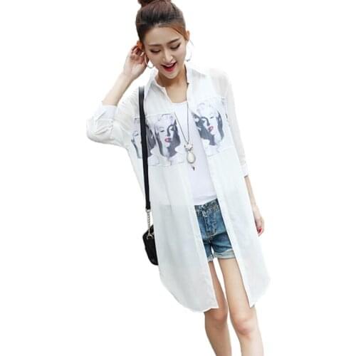 Fashion Chiffon Blouse Women 2019 Summer Digital Print Long Sun protection Shirt Female Elegant Casual Tops Chiffon Shirts A2638