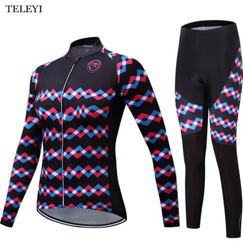 TELEYI Womens Team Pro Cycling Sports Ropa Ciclismo Bike Bicycle Comfortable Clothes Long Sleeve Jersey Bib Pants Suit S-4XL